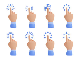 Poster - 3d render cursor hands, clicking fingers isolated set. Pointer icons graphic elements for website navigation, pointing, touching and searching information, Illustration in cartoon plastic style