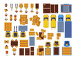 © Bro Vector - Top view of warehouse elements vector illustrations set. Workers on cargo transport, couriers delivering parcels, boxes, cars and trucks, equipment. Logistics industry, delivery service concept
