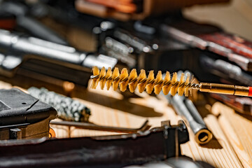 Wall Mural - Gunsmith's working table for gun cleaning and maintaining