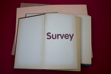 Poster - Survey word in opened book with vintage, natural patterns old antique paper design.