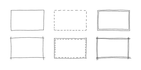 free hand drawn rectangle frames set. doodle rectangular shape. scribble pencil square text box. doo