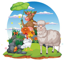 Poster - Cute animal cartoon character in ourdoor scene isolated island