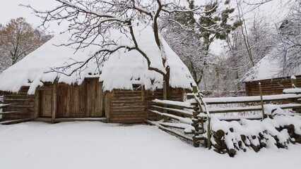 Canvas Print - Winter in Mamajeva Sloboda Cossack Village, Kyiv, Ukraine