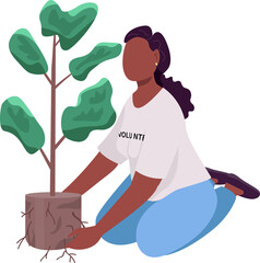 Poster - volunteer planting semi flat color raster character. sitting figure. full body person on white. ecol