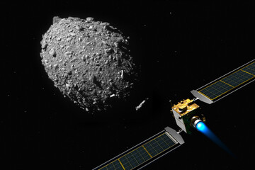 Wall Mural - dart satellite on collision course to impacting the asteroid dimorphos to deflect its orbit. this im