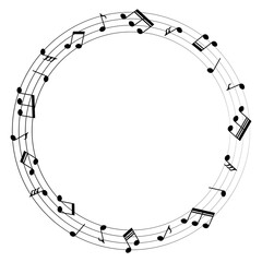 Wall Mural - Music notes background, round musical frame, vector illustration.