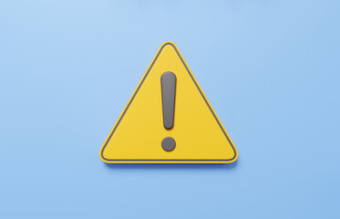 Aufkleber - 3D yellow triangle warning symbol icon on isolated blue pastel background. error alert safety concept. careful attention, advice help, important, elements. 3d render illustration
