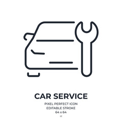 Wall Mural - car service editable stroke outline icon isolated on white background flat vector illustration. pixe