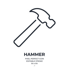 Canvas Print - hammer editable stroke outline icon isolated on white background flat vector illustration. pixel per