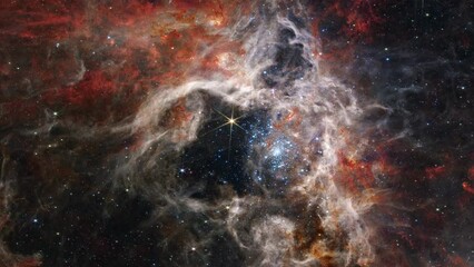 Wall Mural - Tarantula nebula flying to center, space exploration travel in outer space, astronomy scene 4K animation. Contains elements by Nasa