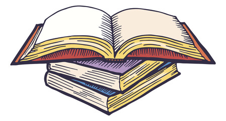 Wall Mural - pile with closed and open book. studying symbol. knowledge sign