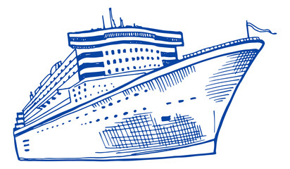 Wall Mural - Ship in hand drawn style. Big passenger cruise vessel sketch