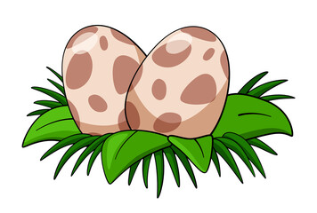 Dinosaur nest. Two brown spotted eggs in cartoon style