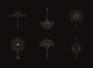 Wall Mural - set of moon and sun line art. minimal boho linear symbols. celestial mystic element. vector line art