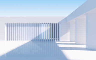 white abstract geometric construction, empty outdoor architecture scene, 3d rendering.