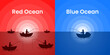 © Inactive - Red Ocean compares with Blue Ocean on Sunset background. Business marketing presentation