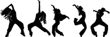 Set Of Silhouette Of A Woman Dancing. Silhouettes Of Sexy Beautiful Women Dancing