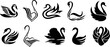 Vector set Black and white swans silhouette logo.