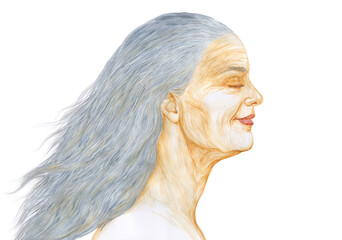 Wall Mural - old woman. fashion illustration. watercolor painting