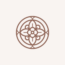 Four-leaf Flower Element. Geometric Emblem Of Flower Bud. Modern Abstract Linear Shape For Emblem, Badge, Insignia.