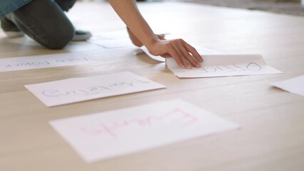 Aufkleber - Hoverboard, planning and teamwork with a team working on the floor with documents while thinking of a strategy for future growth. Collaboration, workshop and creative with a design group in a startup