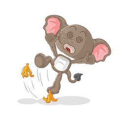 Sticker - elephant slipped on banana. cartoon mascot vector