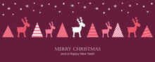 Cute Christmas Greeting Card Deer And Pattern Fir Tree