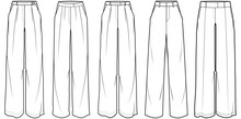 Womens Wide Leg Pants Fashion Flat Sketch Vector Illustration