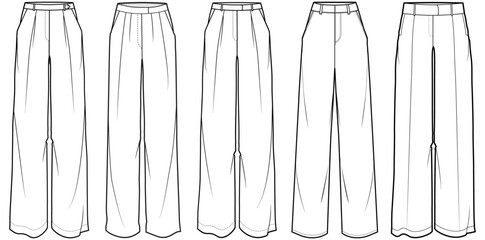 womens wide leg pants fashion flat sketch vector illustration