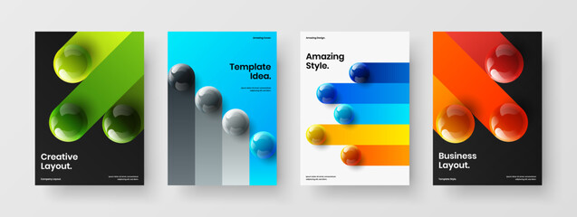 Wall Mural - Geometric realistic balls corporate brochure concept bundle. Premium company cover design vector illustration collection.