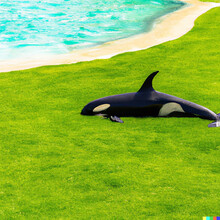 Beached Orca Killer Whale On Grass