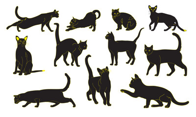  Set of cats silhouettes