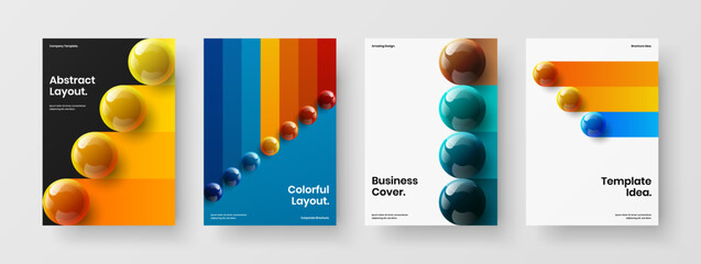 Wall Mural - Multicolored book cover vector design concept set. Creative 3D balls corporate identity template composition.
