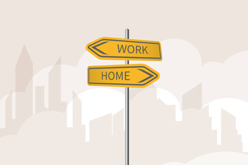 Direction sign. Direction sign with signpost arrows to the right and left. Direction road sign with home and work words. Signpost icon. Road signs templates for direction. Vector illustration