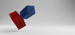 © Crane Design - floating colorful shipping containers in studio backdrop. 3d rendering