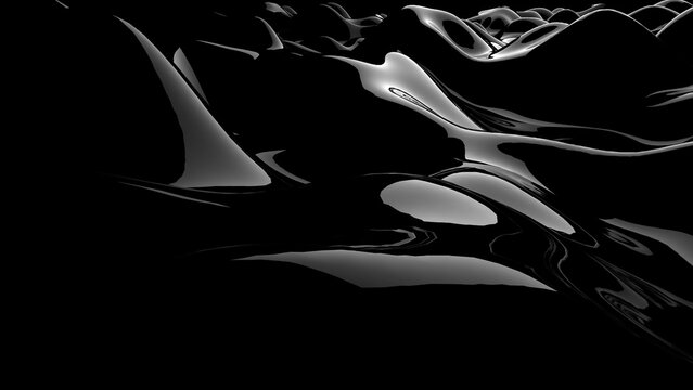 3d rendering of black water wave marble surface. geometric computer graphic background of glossy ref