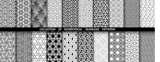 Geometric set of seamless black and white patterns. Simpless vector graphics