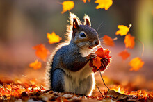 3d Illustration Of A Wild Squirrel In Autumn Forest