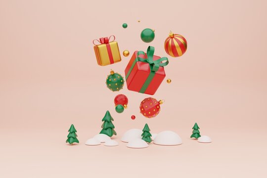 3d rendering Christmas greeting background with gift boxes