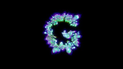 Poster - letter G of cybernetical crystals with chromatic aberrations - dichroic font, isolated - loop video