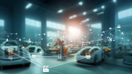 Poster - Automobile factory and communication network concept.