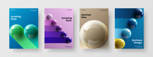 Creative realistic spheres catalog cover layout collection. Modern company identity A4 vector design illustration composition.