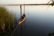 Faltboot mit Segel, Abendstimmung, Plauer See, Plau am See, Mecklenburg-Vorpommern, Deutschland