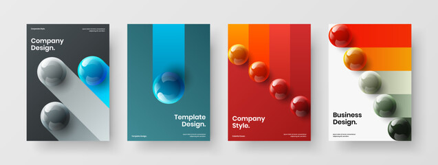 Wall Mural - Abstract book cover A4 vector design concept composition. Minimalistic 3D balls annual report illustration collection.