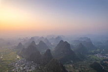 Aerial Photo Of The Sunrise Scene Of Guilin's Landscape Huixian Glass Field