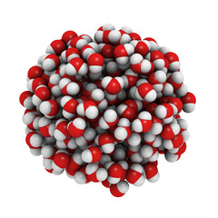 Sticker - Water. Model of the molecular composition of water in the liquid state, showing molecules contained in a sphere.