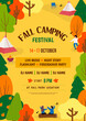 Fall Camping Festival Poster vector design. Autumn camping landscape frame.