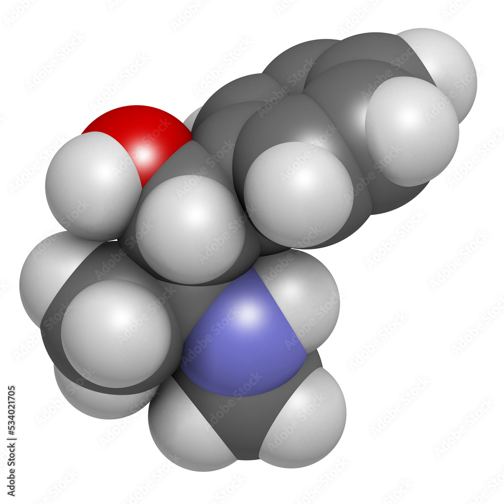 Ephedrine stimulant drug molecule. Alkaloid found in Ephedra plants