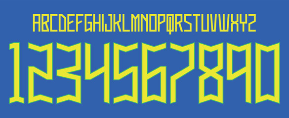 Poster - font vector team 2022 kit sport style font. football style font with lines. brazil font world cup. sports style letters and numbers for soccer team