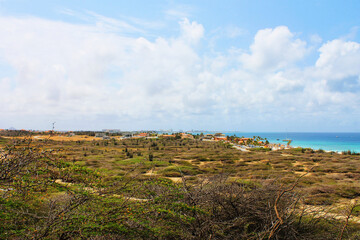 Looking out across the desert in Aruba toward the coastline